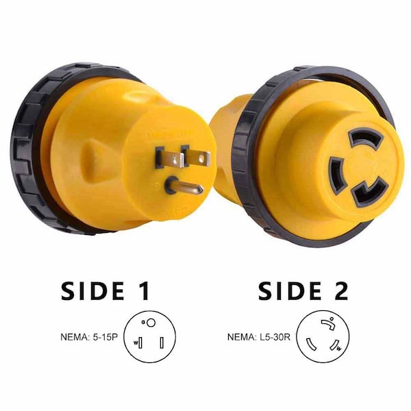 Superior Electric Plug Adapter, Locking, L5-30R, 5-15P, Black/Yellow RVA1514L - main